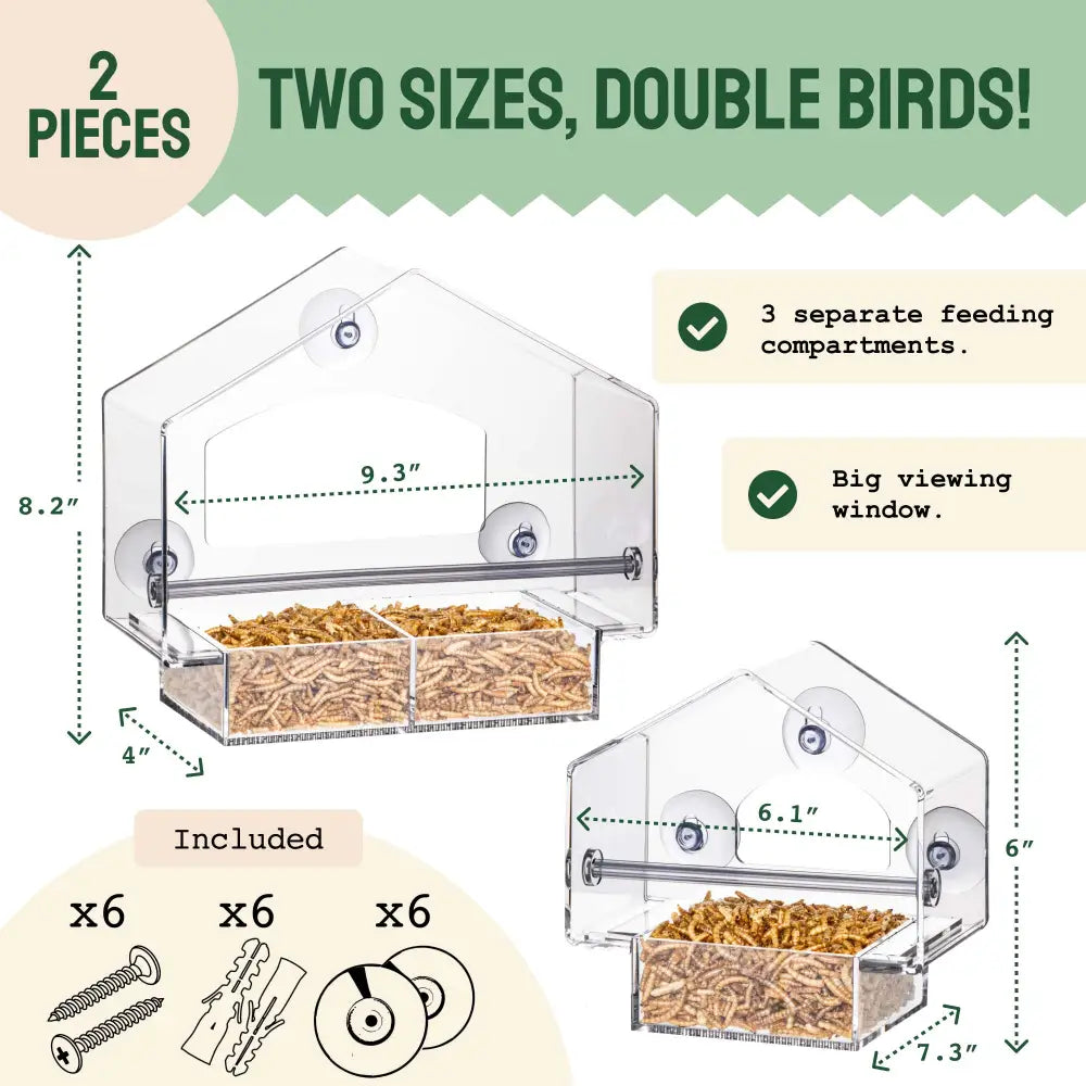 Clear View Window Bird Feeder with Suction Cups (2 Piece Set)